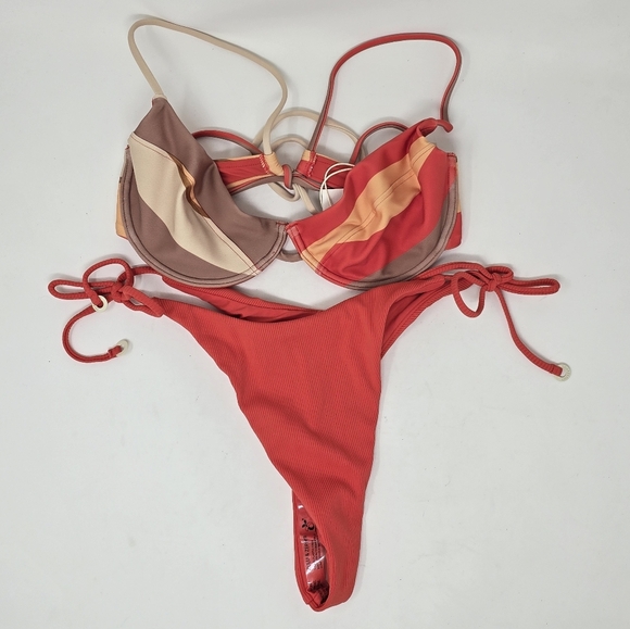 Zulu & Zephyr Stripe Tie Balconette Bikini & Chili Curve Tie Thong Brief… - Picture 3 of 12